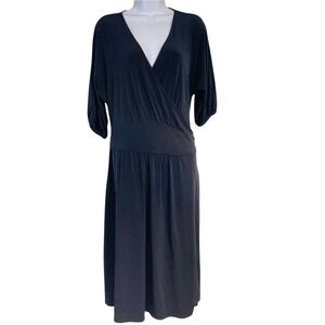 Vintage Y2K Womens Dress Size XL Black Jersey Knit Wrap V Neck Career Short Slee